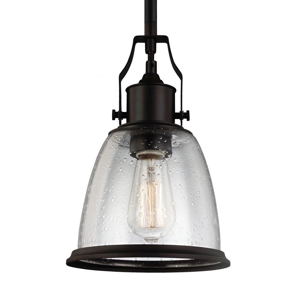 Feiss-P1354ORB-Hobson - Pendant 1 Light in Transitional Style - 7.5 Inches Wide by 11.75 Inches High   Oil Rubbed Bronze Finish with Clear Seeded Glass