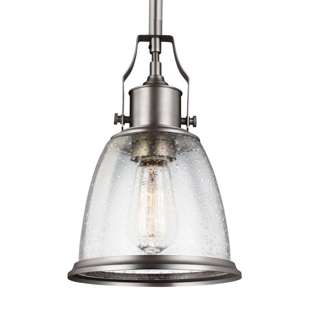 Feiss-P1354SN-Hobson - Pendant 1 Light in Transitional Style - 7.5 Inches Wide by 11.75 Inches High   Satin Nickel Finish with Clear Seeded Glass