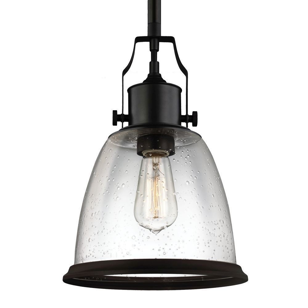 Feiss-P1355ORB-Hobson - Pendant 1 Light in Transitional Style - 9.5 Inches Wide by 14.13 Inches High   Oil Rubbed Bronze Finish with Clear Seeded Glass