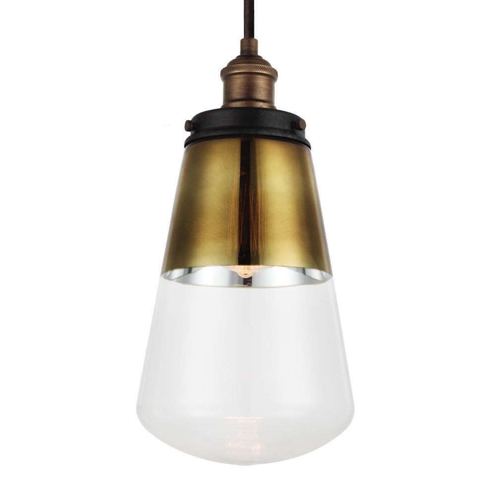 Feiss-P1372PAGB/DWZ-Waveform - Mini-Pendant 1 Light in Modern Style - 7.38 Inches Wide by 14.5 Inches High   Painted Aged Brass/Dark Weathered Zinc Finish with Gold Vacuum Plated Glass