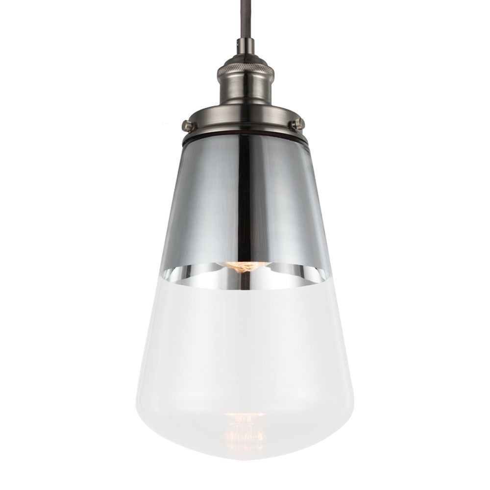 Feiss-P1372PN-Waveform - Mini-Pendant 1 Light in Modern Style - 7.38 Inches Wide by 14.5 Inches High   Polished Nickel Finish with Silver Vacuum Plated Glass