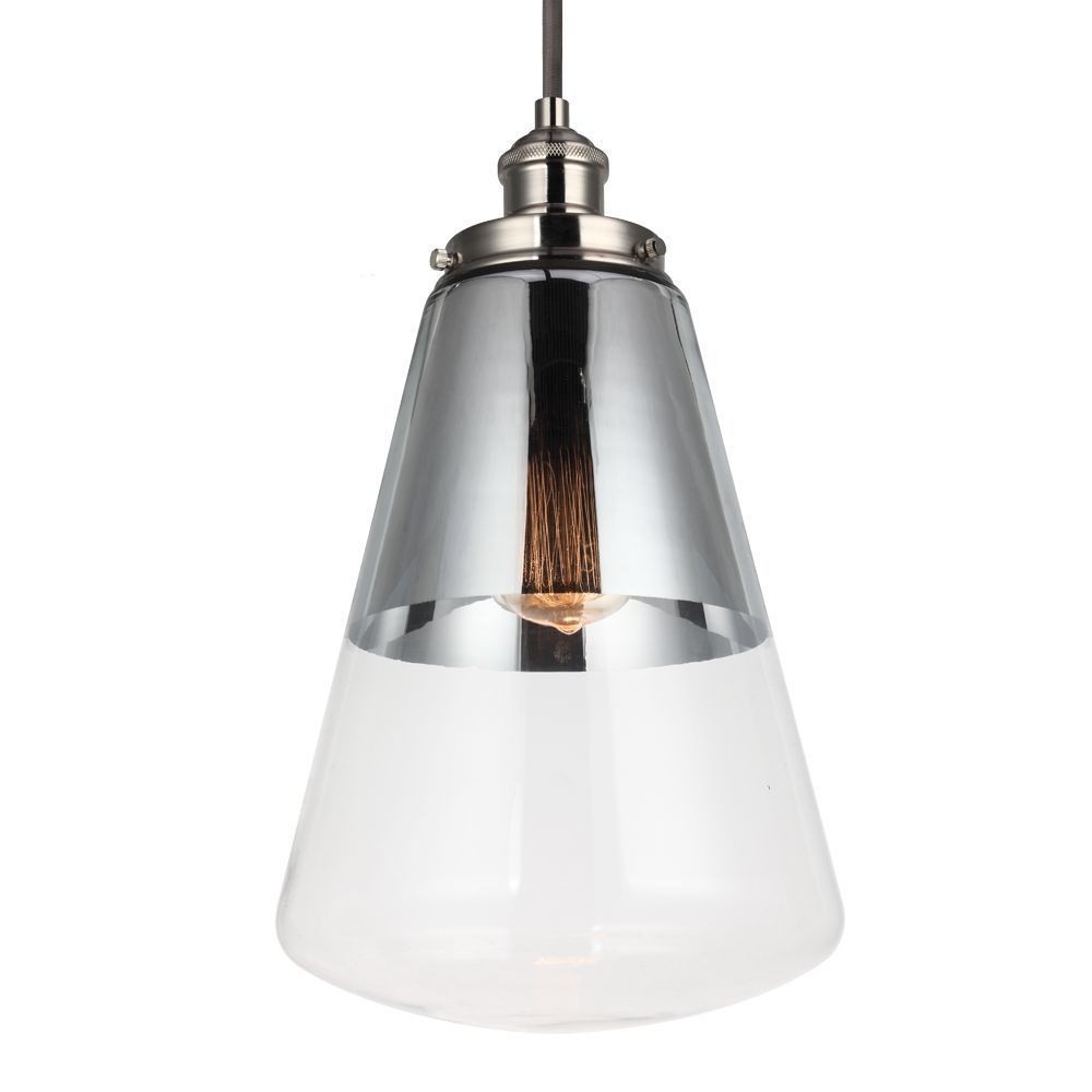 Feiss-P1373PN-Waveform - Pendant 1 Light in Modern Style - 9.75 Inches Wide by 17 Inches High   Polished Nickel Finish with Silver Vacuum Plated Glass