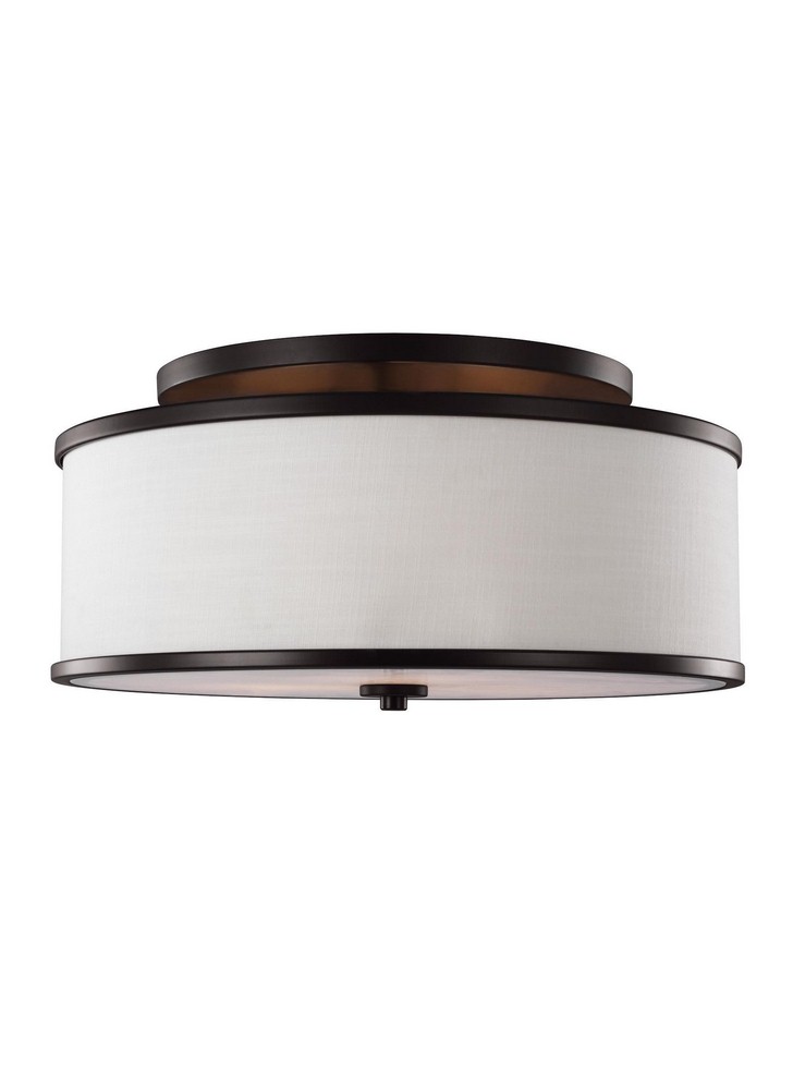 Feiss-SF339ORB-Lennon - Three Light Semi-Flush Mount in Transitional Style - 20 Inches Wide by 9.5 Inches High   Oil Rubbed Bronze Finish with Ivory Linen Shade