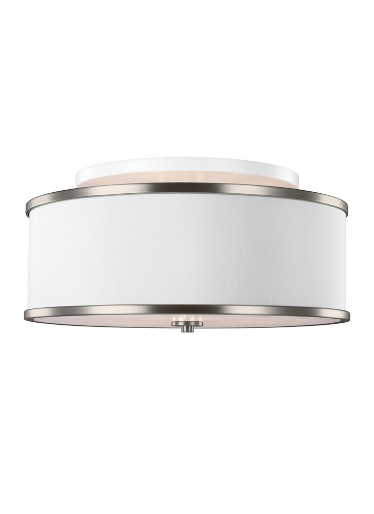 Feiss-SF339SN-Lennon - Three Light Semi-Flush Mount in Transitional Style - 20 Inches Wide by 9.5 Inches High   Satin Nickel Finish with White Shantung Shade