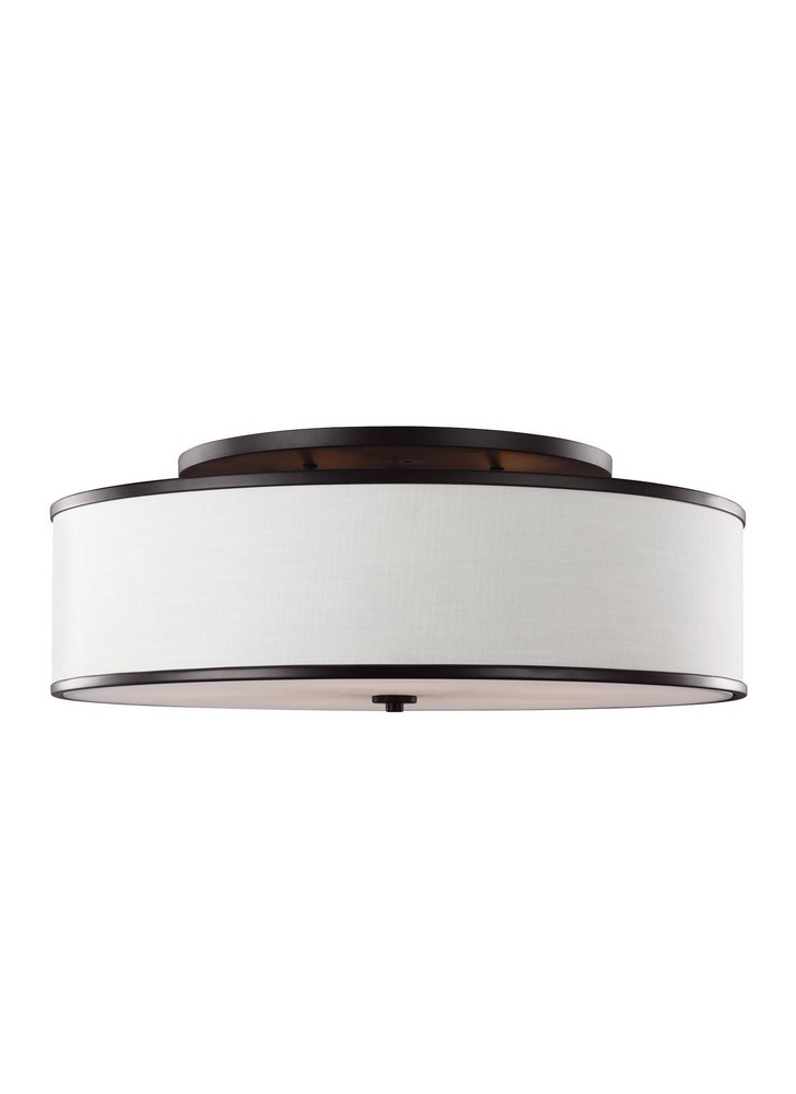 Feiss-SF340ORB-Lennon - Five Light Semi-Flush Mount in Transitional Style - 30.25 Inches Wide by 11.5 Inches High   Oil Rubbed Bronze Finish with Ivory Linen Shade