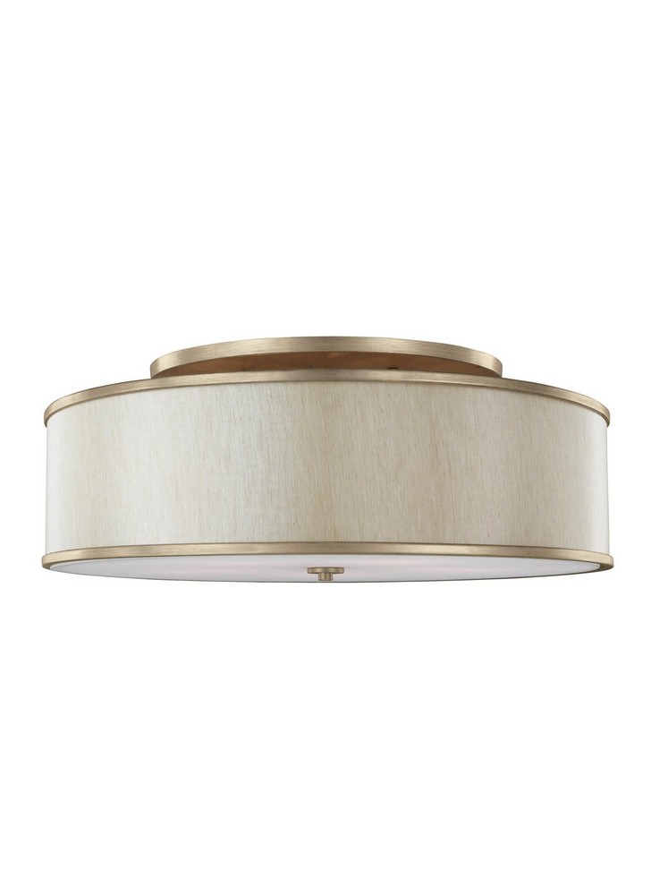 Feiss-SF340SG-Lennon - Five Light Semi-Flush Mount in Transitional Style - 30.25 Inches Wide by 11.5 Inches High   Sunset Gold Finish with Cream Linen Shade