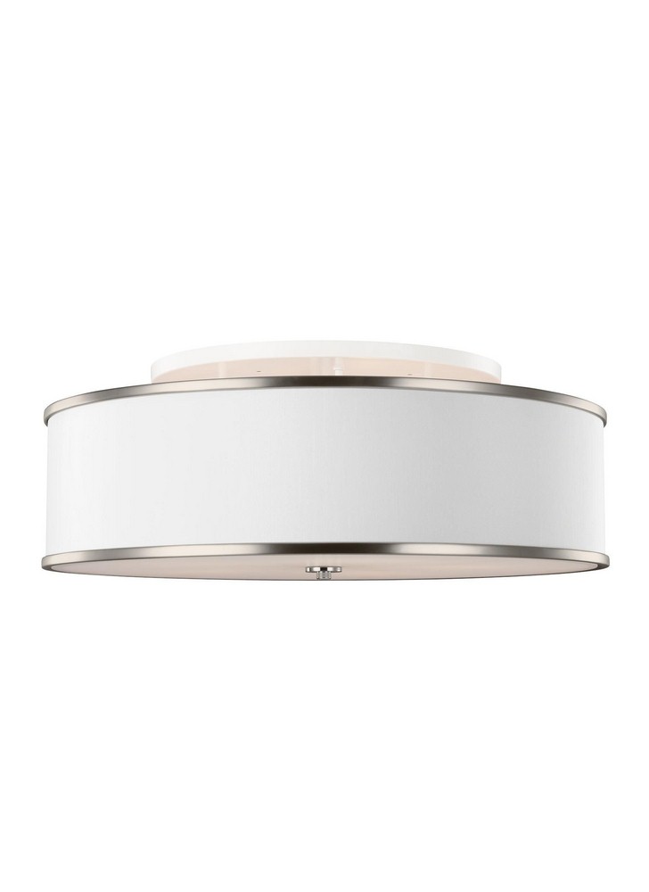 Feiss-SF340SN-Lennon - Five Light Semi-Flush Mount in Transitional Style - 30.25 Inches Wide by 11.5 Inches High   Satin Nickel Finish with White Shantung Shade