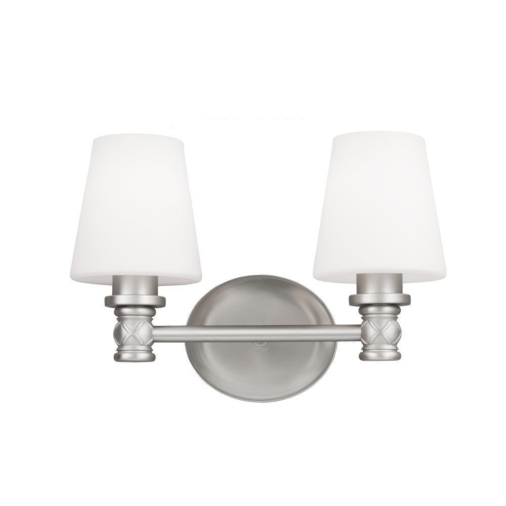 Feiss-VS22102SN-Xavierre 2 Light Transitional Bath Vanity Approved for Damp Locations   Satin Nickel Finish with Opal Etched Cased Glass