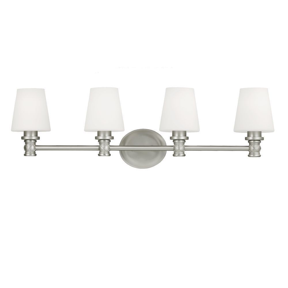 Feiss-VS22104SN-Xavierre - 4 Light Transitional Bath Vanity Approved for Damp Locations in Transitional Style - 32.25 Inches Wide by 9.75 Inches High   Satin Nickel Finish with Opal Etched Cased Glass