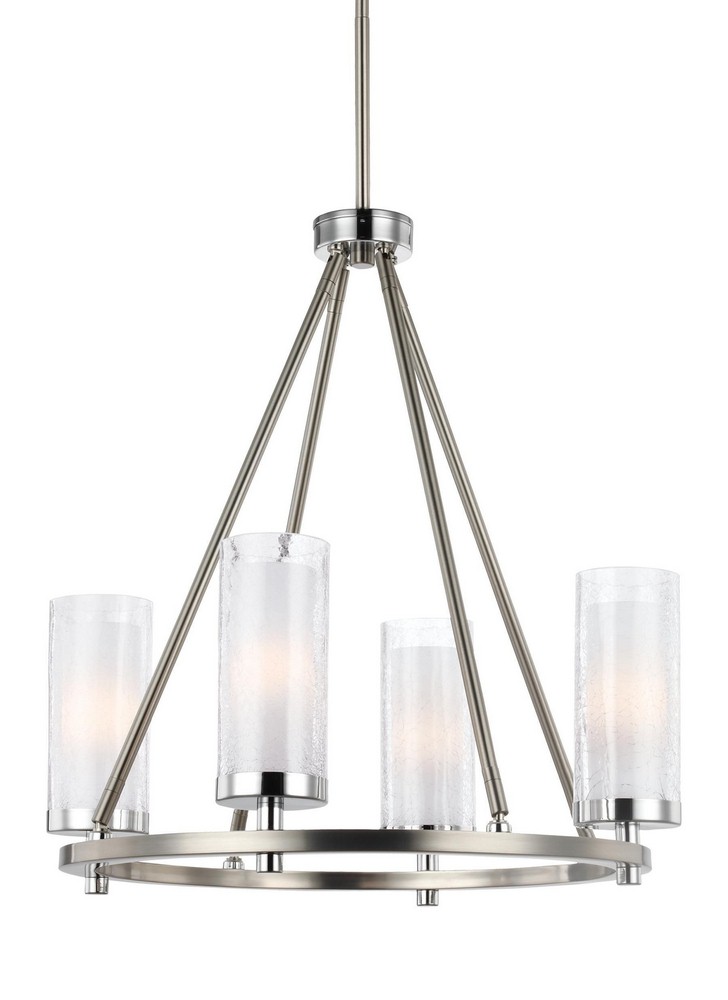 Feiss-F2984/4SN/CH-Jonah - Chandelier 4 Light Steel in Period Uptown Style - 20 Inches Wide by 20.75 Inches High   Satin Nickel/Chrome Finish with White Opal Etched Glass