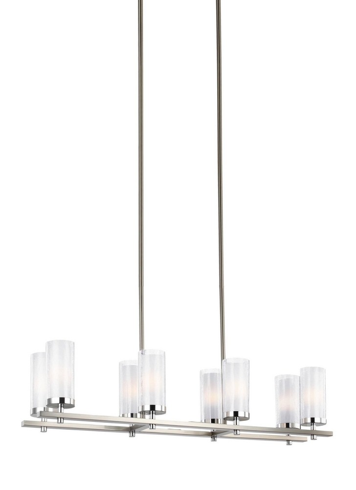 Feiss-F2986/8SN/CH-Jonah - Eight Light Island in Period Uptown Style - 9 Inches Wide by 9 Inches High   Satin Nickel/Chrome Finish with White Opal Etched Glass