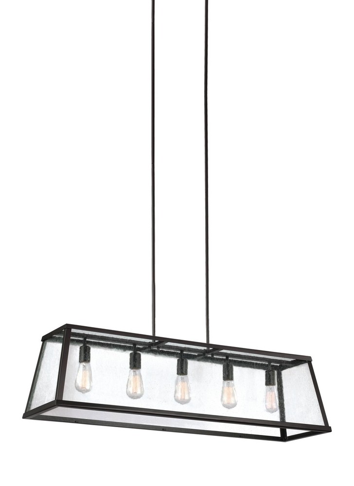 Feiss-F3073/5ORB-Harrow - Five Light Island in Modern Style - 12 Inches Wide by 13 Inches High   Oil Rubbed Bronze Finish with Clear Seeded Glass