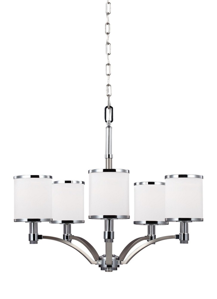 Feiss-F3084/5SN/CH-Prospect Park - Chandelier 5 Light Steel in Period Uptown Style - 25.25 Inches Wide by 20.5 Inches High   Satin Nickel/Chrome Finish with White Opal Etched Glass