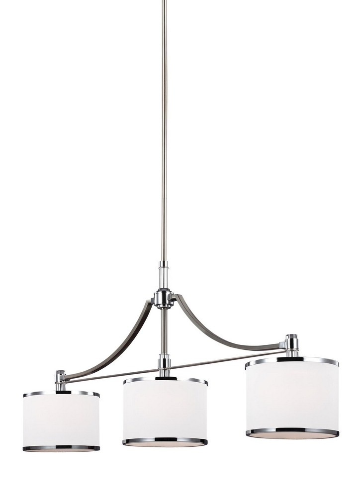 Feiss-F3086/3SN/CH-Prospect Park - Three Light Island in Period Uptown Style - 8.25 Inches Wide by 18.25 Inches High   Satin Nickel/Chrome Finish with White Opal Etched Glass
