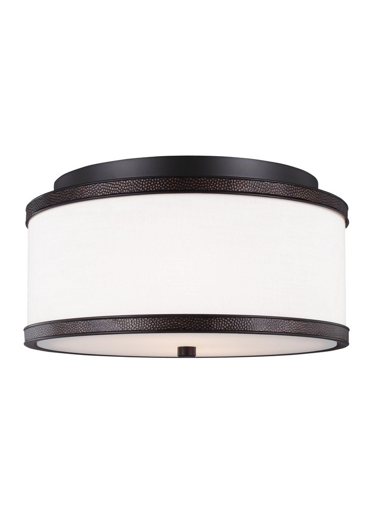 Feiss-FM502ORB-Marteau - Two Light Flush Mount   Oil Rubbed Bronze Finish with White Shantung Shade