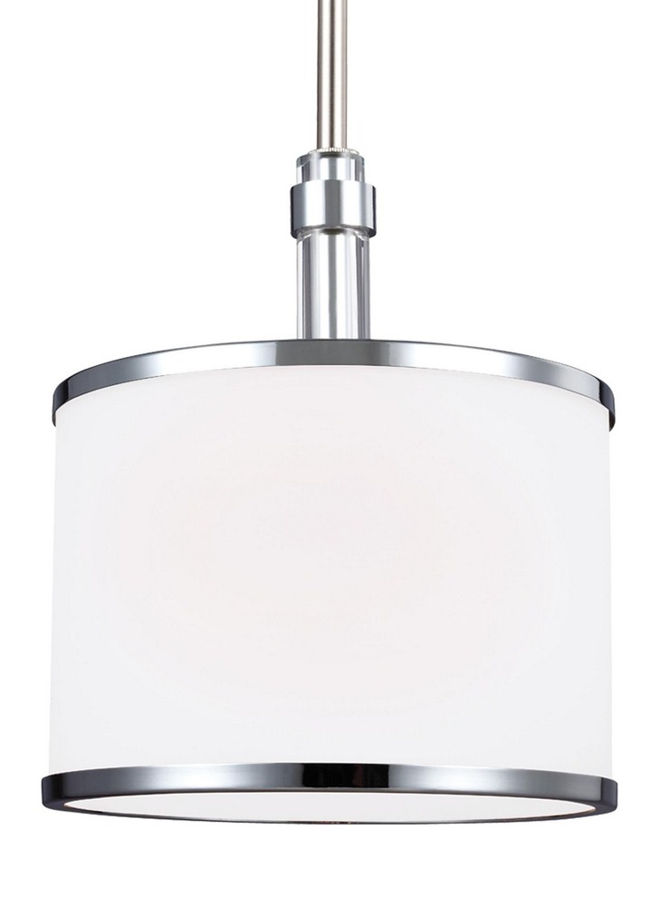 Feiss-P1417SN/CH-Prospect Park Mini-Pendant 1 Light   Satin Nickel/Chrome Finish with White Opal Etched Glass