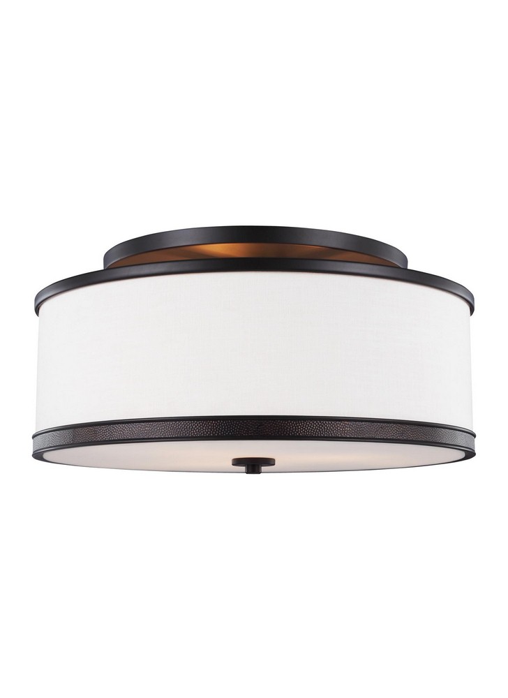 Feiss-SF337ORB-Marteau - Three Light Semi-Flush Mount in Transitional Style - 20 Inches Wide by 9.63 Inches High   Oil Rubbed Bronze Finish with Ivory Linen Shantung Shade