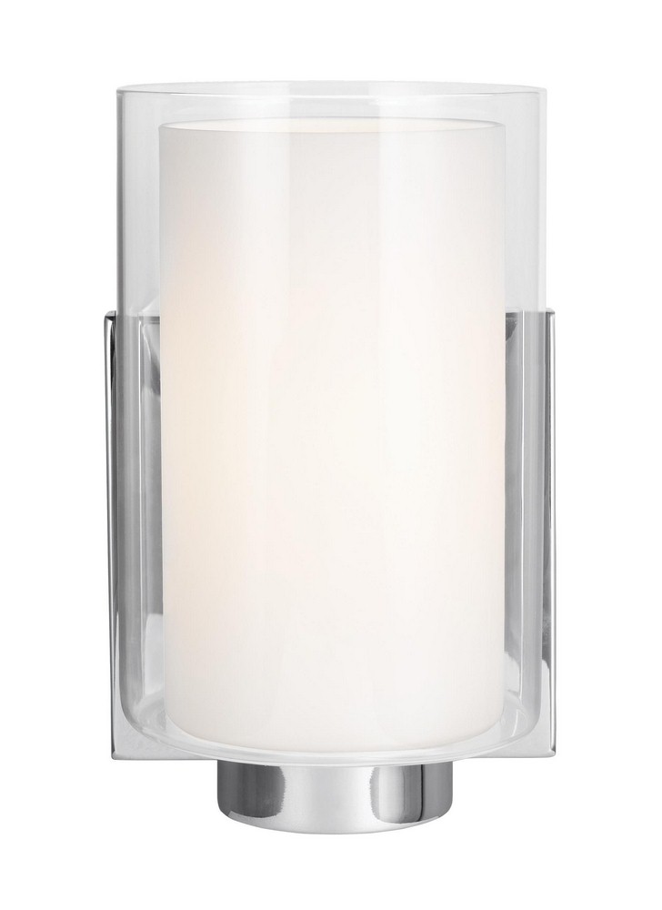 Feiss-VS22601CH-Bergin - One Light Wall Sconce in Transitional Style - 5 Inches Wide by 7.63 Inches High   Chrome Finish with White Opal Etched Glass