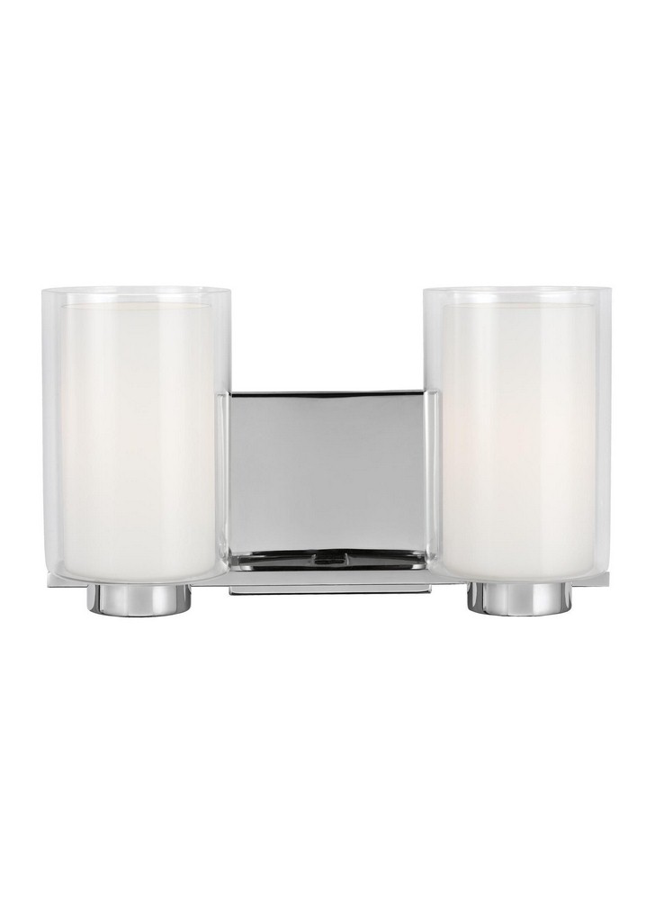 Feiss-VS22602CH-Bergin - 2 Light Transitional Bath Vanity Approved for Damp Locations in Transitional Style - 13.5 Inches Wide by 7.63 Inches High   Chrome Finish with White Opal Etched Glass