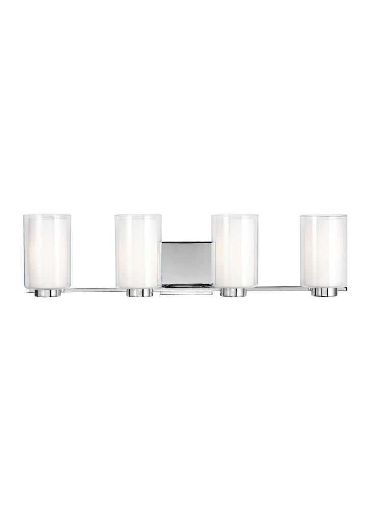 Feiss-VS22604CH-Bergin - 4 Light Transitional Bath Vanity Approved for Damp Locations in Transitional Style - 30 Inches Wide by 7.63 Inches High   Chrome Finish with White Opal Etched Glass