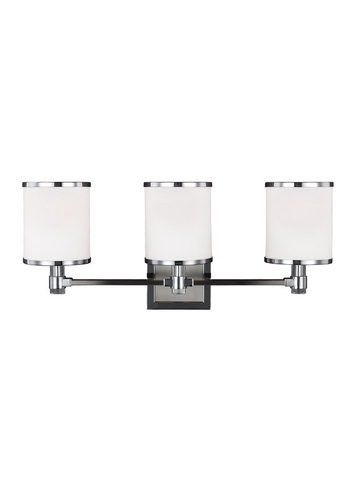 Feiss-VS23303SN/CH-Prospect Park - 3 Light Period Uptown Bath Vanity Approved for Damp Locations in Period Uptown Style - 23 Inches Wide by 9.75 Inches High   Satin Nickel/Chrome Finish with White Opa
