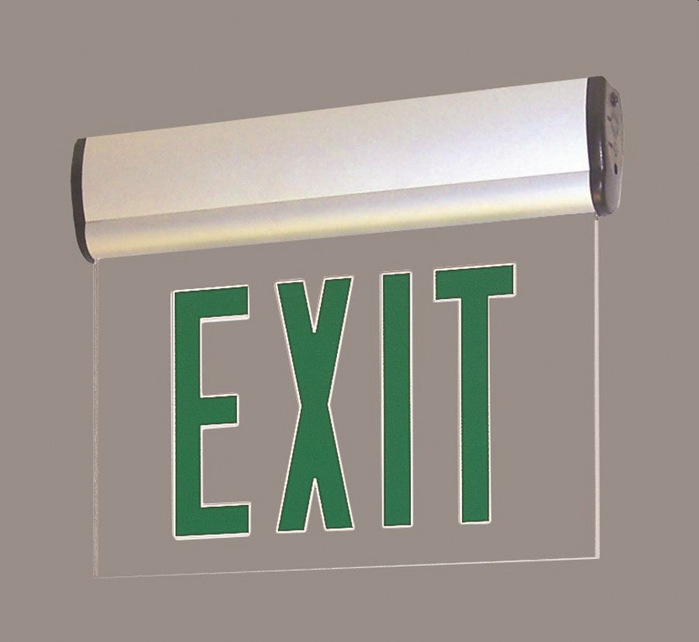 Nora Lighting-NX-810-LEDG2MA-12 Inch 5W 1 LED Double Face Edge Lit Surface Adjustable Emergency Exit Sign Green  Red/Mirror/White Finish