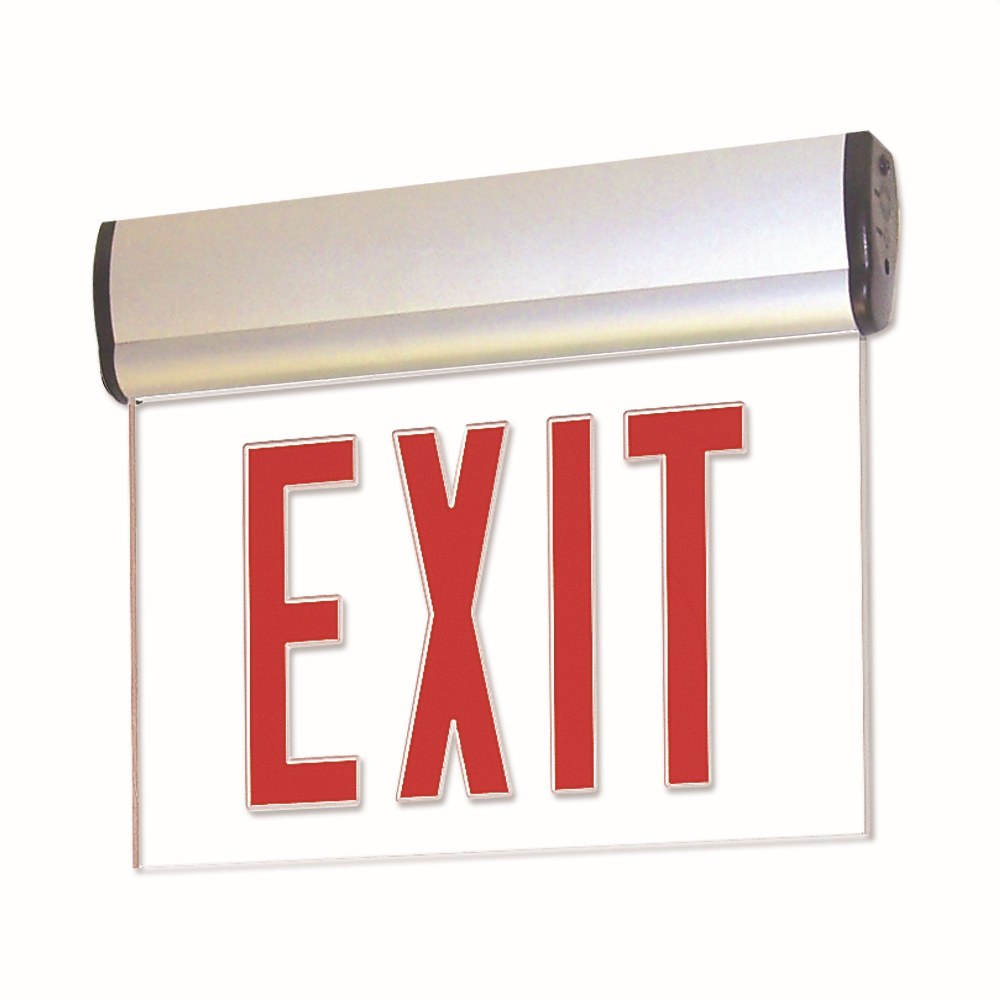 Nora Lighting-NX-810-LEDR2MA-12 Inch 5W 1 LED Double Face Edge Lit Surface Adjustable Emergency Exit Sign Red/Aluminum  Red/Mirror/White Finish