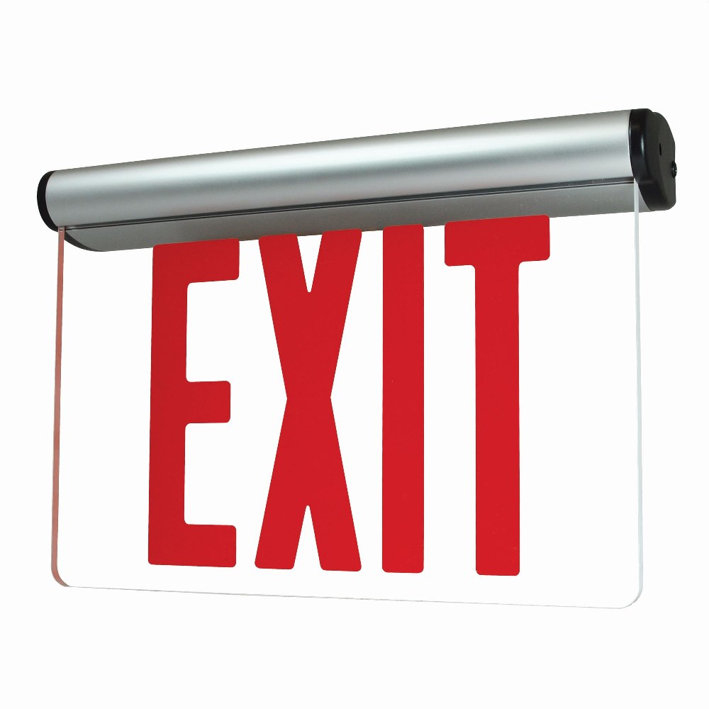 Nora Lighting-NX-822-LEDR1CA-12 Inch 5W 1 LED Single Face Edge Lit Surface Mount 90� Adjustable Emergency Exit Sign   Red/Clear/Aluminum Finish