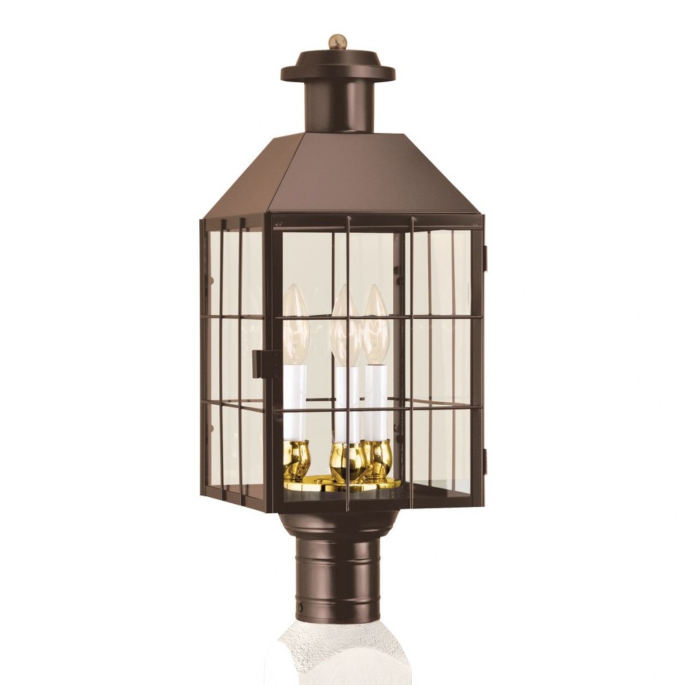 Norwell Lighting-1056-BR-CL-American Heritage - Three Light Outdoor Post Mount   Bronze Finish with Clear Glass