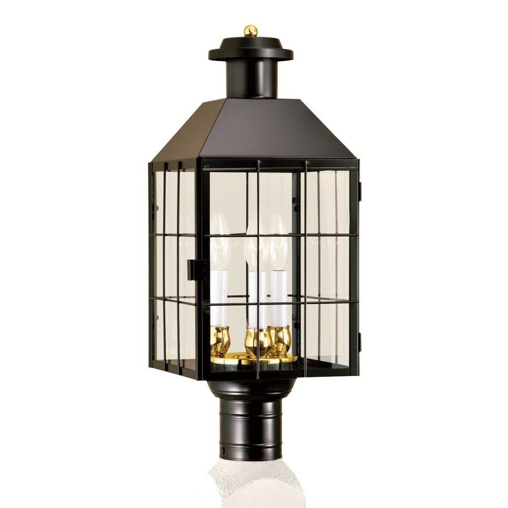 Norwell Lighting-1056-BL-CL-American Heritage - Three Light Outdoor Post Mount   Black Finish with Clear Glass