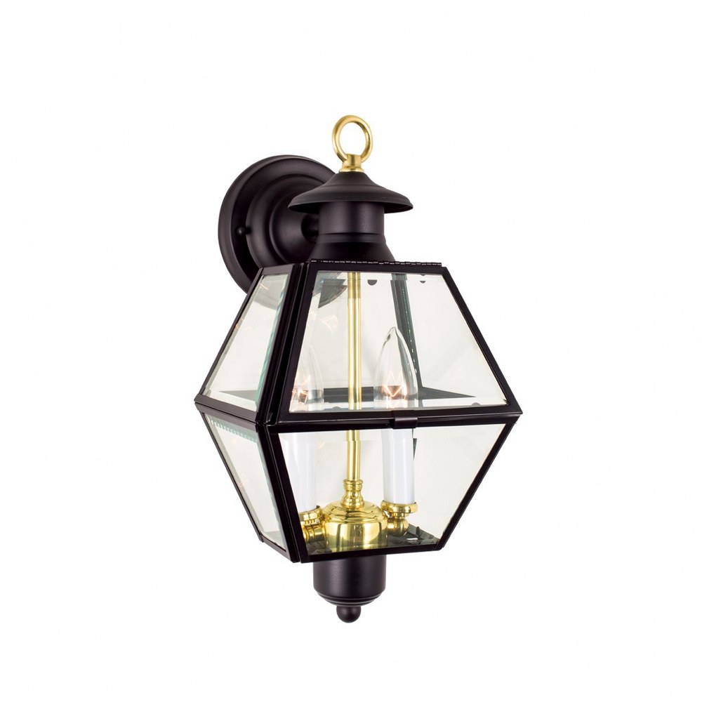 Norwell Lighting-1063-BL-BE-Olde Colony - 2 Light Outdoor Wall Mount In Traditional and Classic Style-14.5 Inches Tall and 6 Inches Wide   Black Finish with Beveled Glass