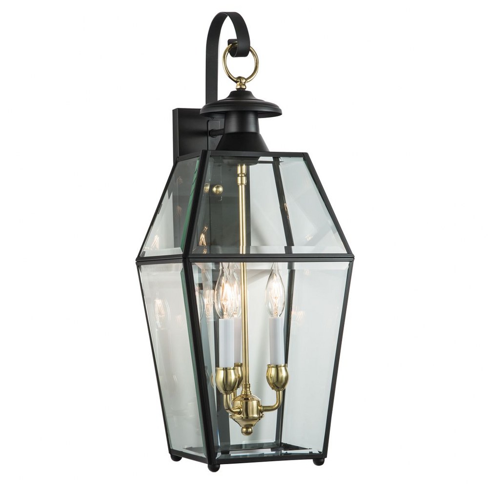 Norwell Lighting-1067-BL-BE-Olde Colony - 3 Light Outdoor Wall Mount In Traditional and Classic Style-28 Inches Tall and 11 Inches Wide   Black Finish with Beveled Glass