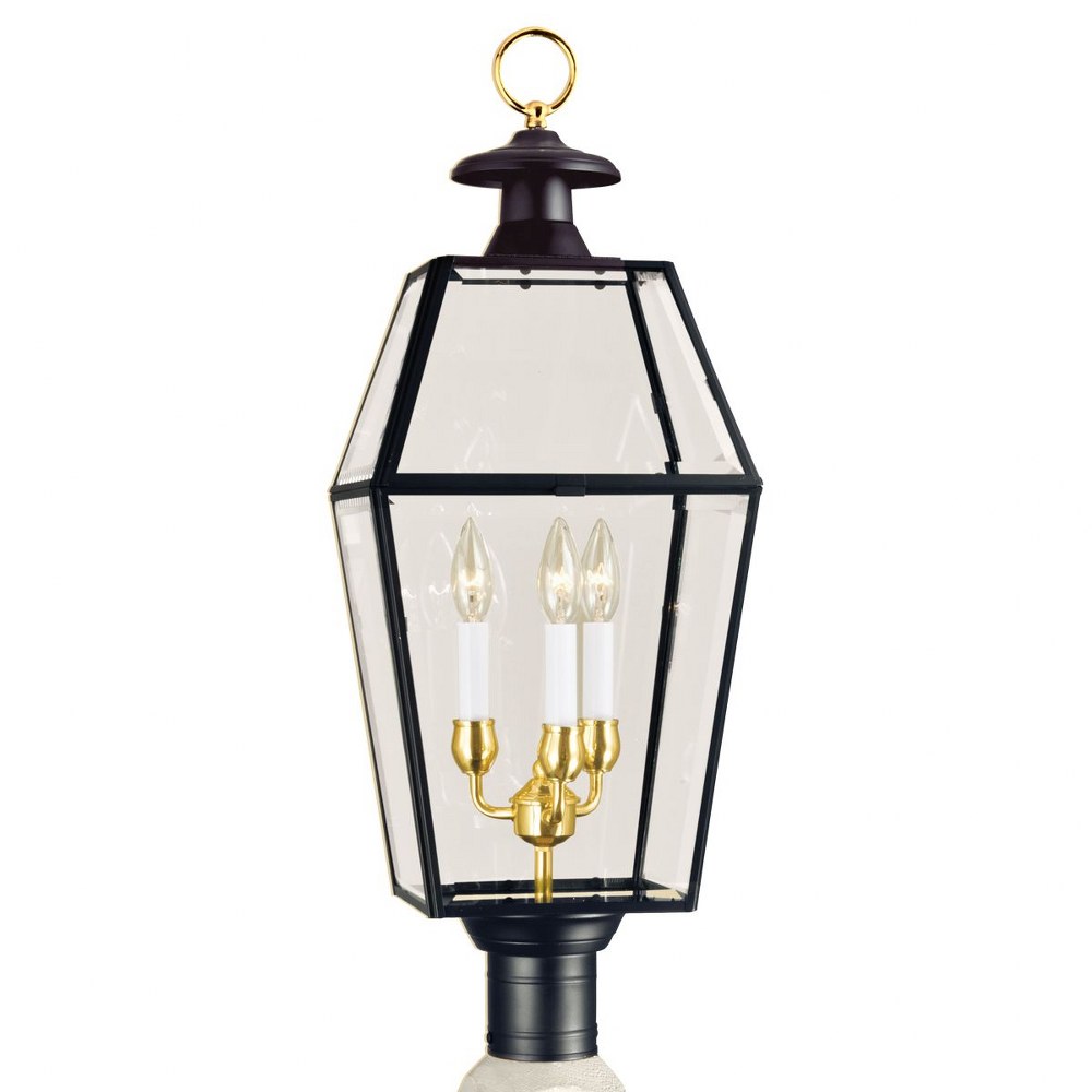 Norwell Lighting-1068-BL-BE-Olde Colony - 3 Light Outdoor Post Lantern In Traditional and Classic Style-29.5 Inches Tall and 11 Inches Wide   Black Finish with Beveled Glass