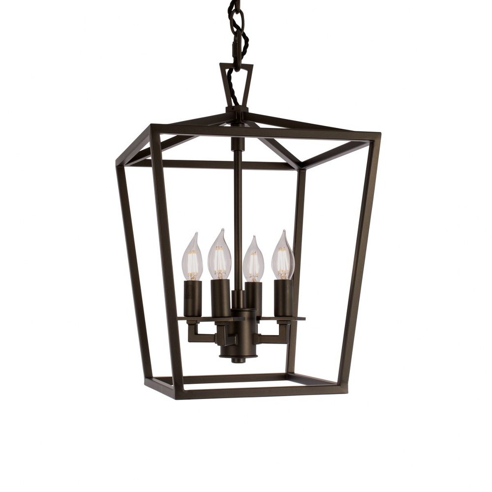 Norwell Lighting-1080-BR-NG-4 Light Small Cage Pendant In Traditional and Classic Style-18 Inches Tall and 12 Inches Wide Bronze  Matte Black Finish