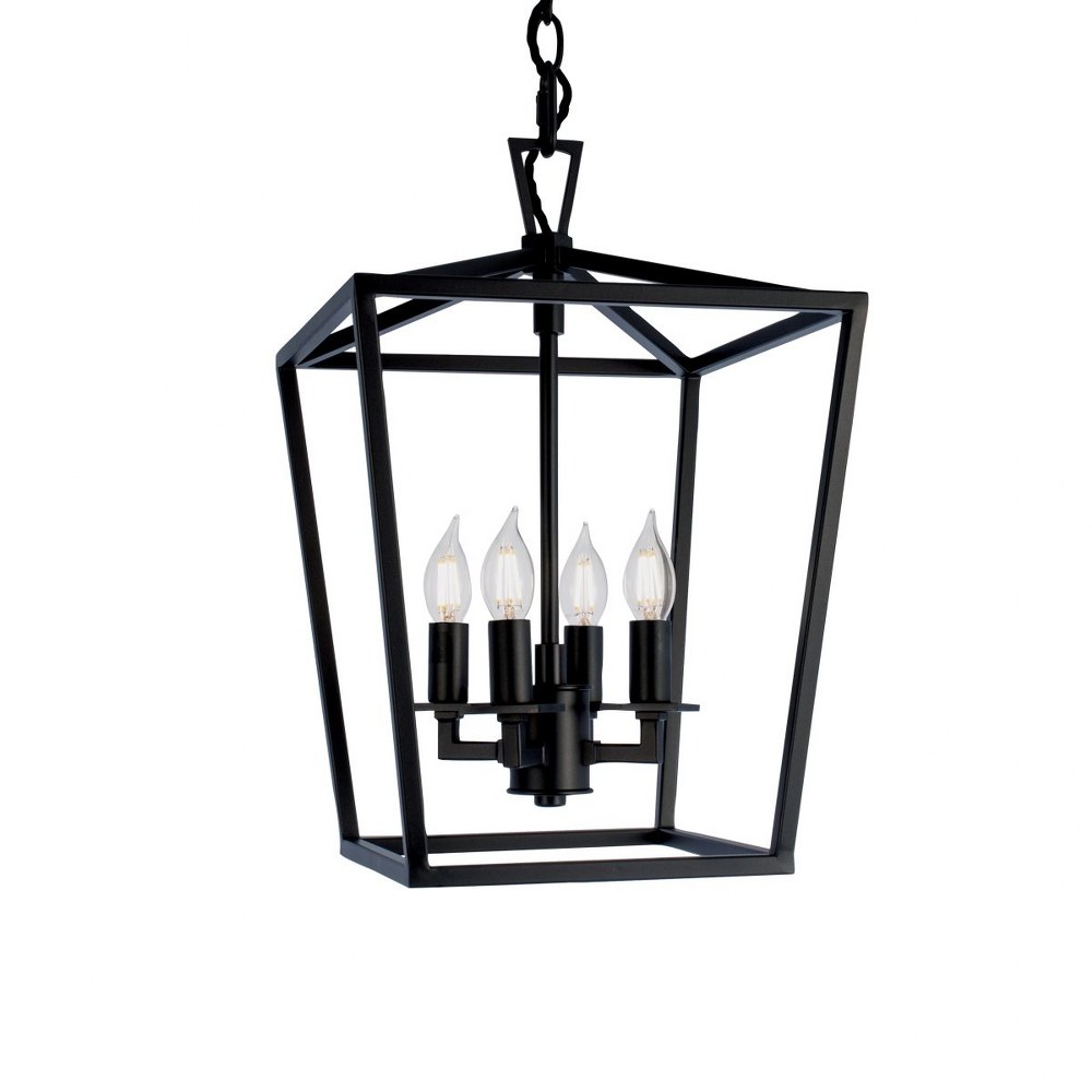 Norwell Lighting-1080-MB-NG-4 Light Small Cage Pendant In Traditional and Classic Style-18 Inches Tall and 12 Inches Wide Matte Black  Matte Black Finish