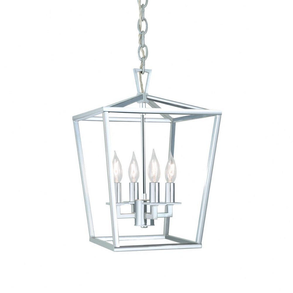 Norwell Lighting-1080-PN-NG-4 Light Small Cage Pendant In Traditional and Classic Style-18 Inches Tall and 12 Inches Wide Polished Nickel  Matte Black Finish