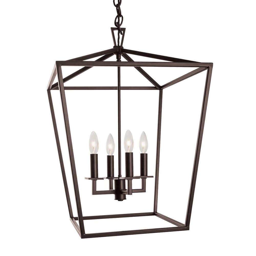 Norwell Lighting-1081-BR-NG-4 Light Medium Cage Pendant In Traditional and Classic Style-25.75 Inches Tall and 18 Inches Wide Bronze  Matte Black Finish