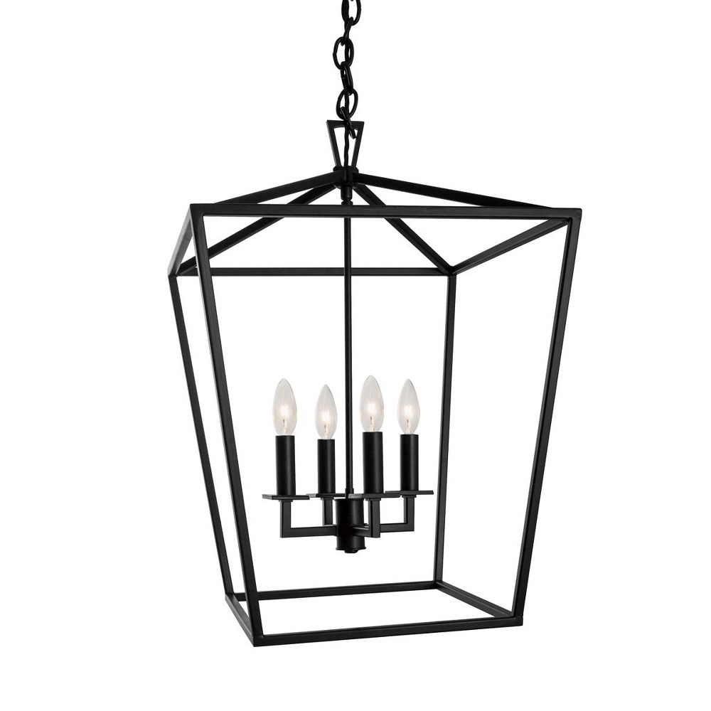 Norwell Lighting-1081-MB-NG-4 Light Medium Cage Pendant In Traditional and Classic Style-25.75 Inches Tall and 18 Inches Wide Matte Black  Matte Black Finish