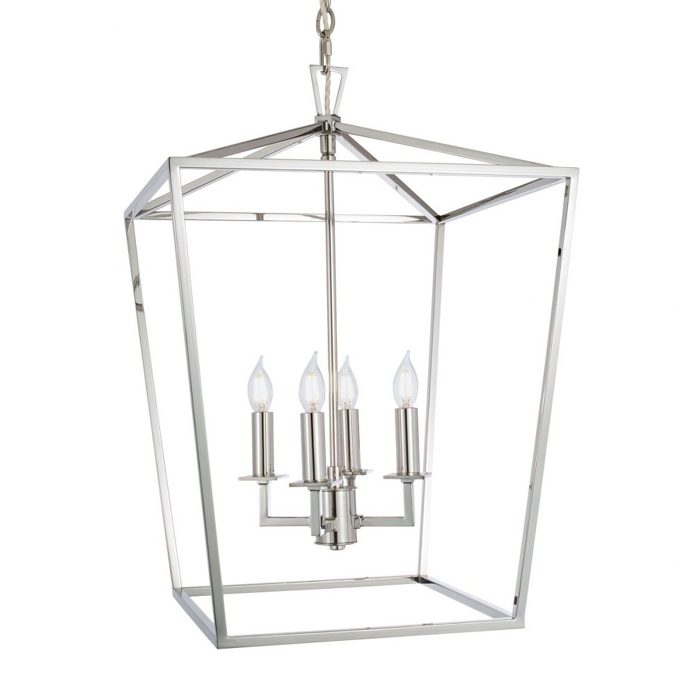 Norwell Lighting-1081-PN-NG-4 Light Medium Cage Pendant In Traditional and Classic Style-25.75 Inches Tall and 18 Inches Wide Polished Nickel  Matte Black Finish