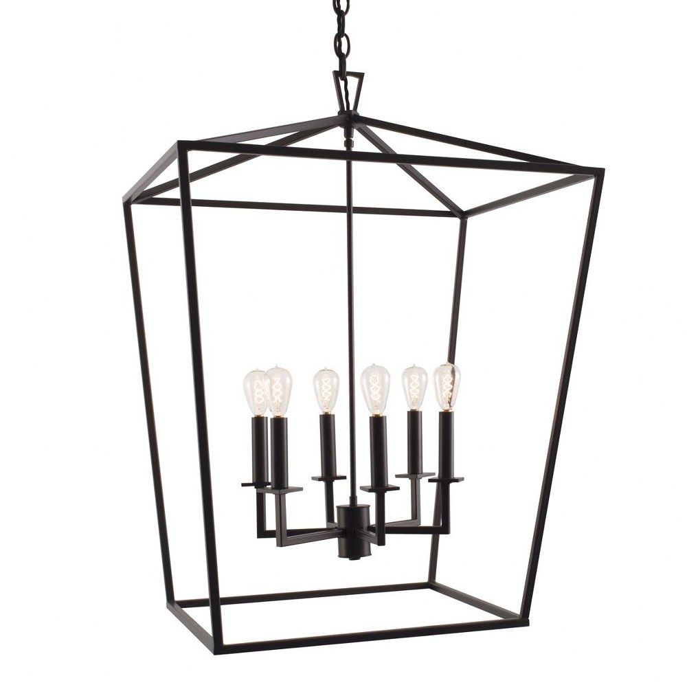 Norwell Lighting-1082-MB-NG-6 Light Large Cage Pendant In Traditional and Classic Style-33.625 Inches Tall and 24 Inches Wide Matte Black  Matte Black Finish