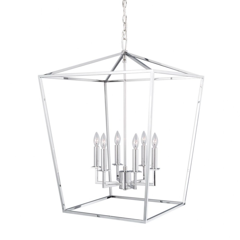 Norwell Lighting-1082-PN-NG-6 Light Large Cage Pendant In Traditional and Classic Style-33.625 Inches Tall and 24 Inches Wide Polished Nickel  Matte Black Finish