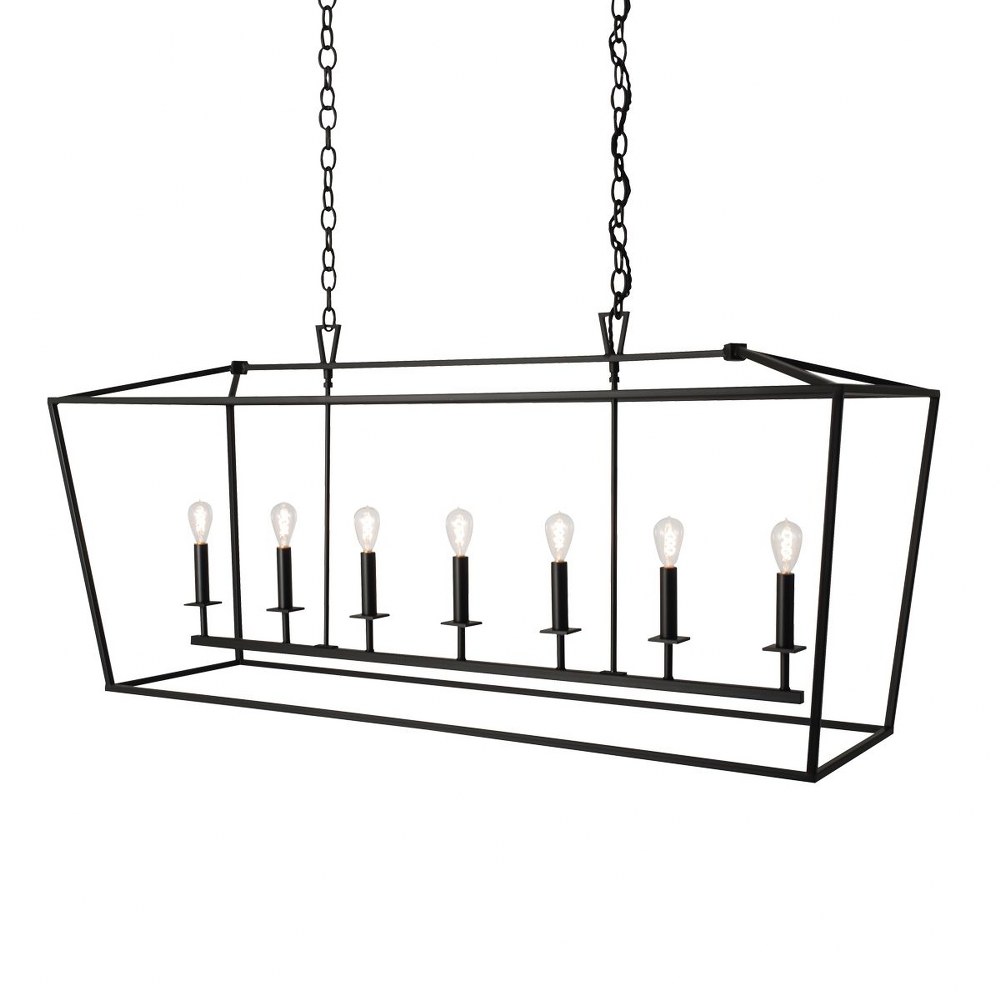 Norwell Lighting-1083-MB-NG-7 Light Linear Cage Pendant In Traditional and Classic Style-25.625 Inches Tall and 18 Inches Wide Matte Black  Matte Black Finish