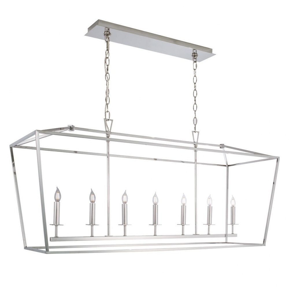 Norwell Lighting-1083-PN-NG-7 Light Linear Cage Pendant In Traditional and Classic Style-25.625 Inches Tall and 18 Inches Wide Polished Nickel  Matte Black Finish