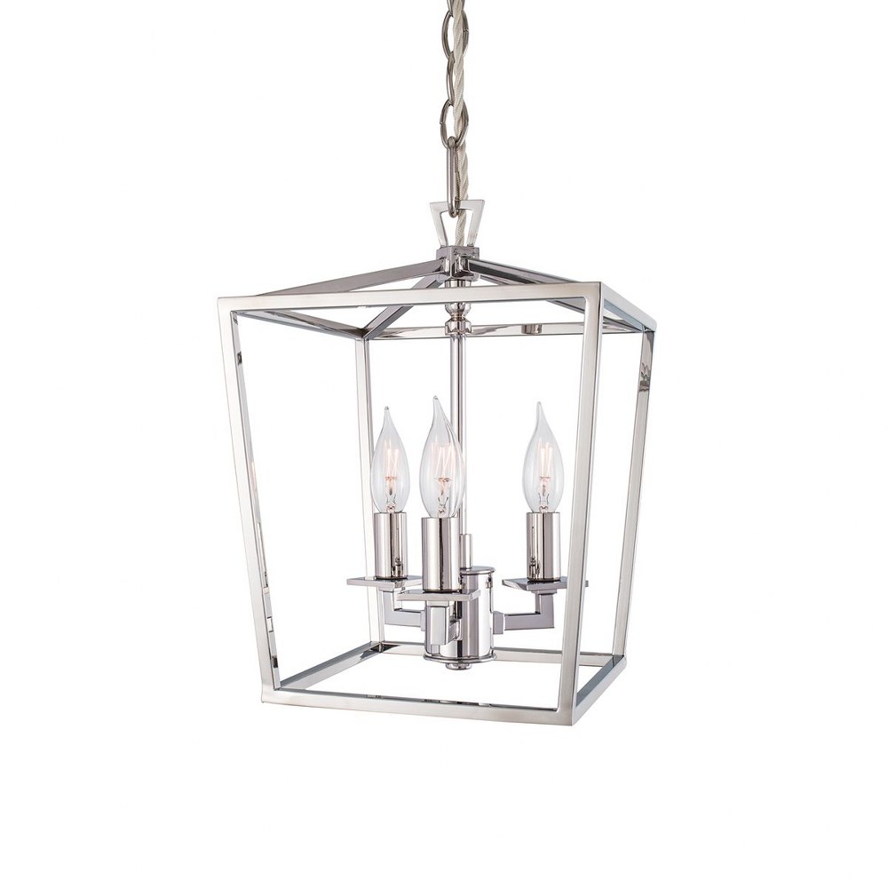 Norwell Lighting-1084-PN-NG-3 Light Mini Cage Pendant In Traditional and Classic Style-14 Inches Tall and 8.5 Inches Wide Polished Nickel  Matte Black Finish