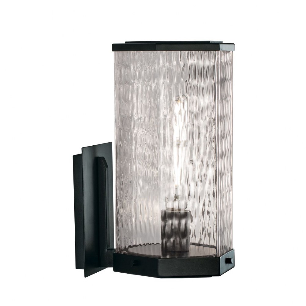 Norwell Lighting-1176-MB-WAV-Polygon - 1 Light Outdoor Wall Mount In Contemporary Style-12.63 Inches Tall and 7 Inches Wide   Matte Black Finish with Wavy Glass