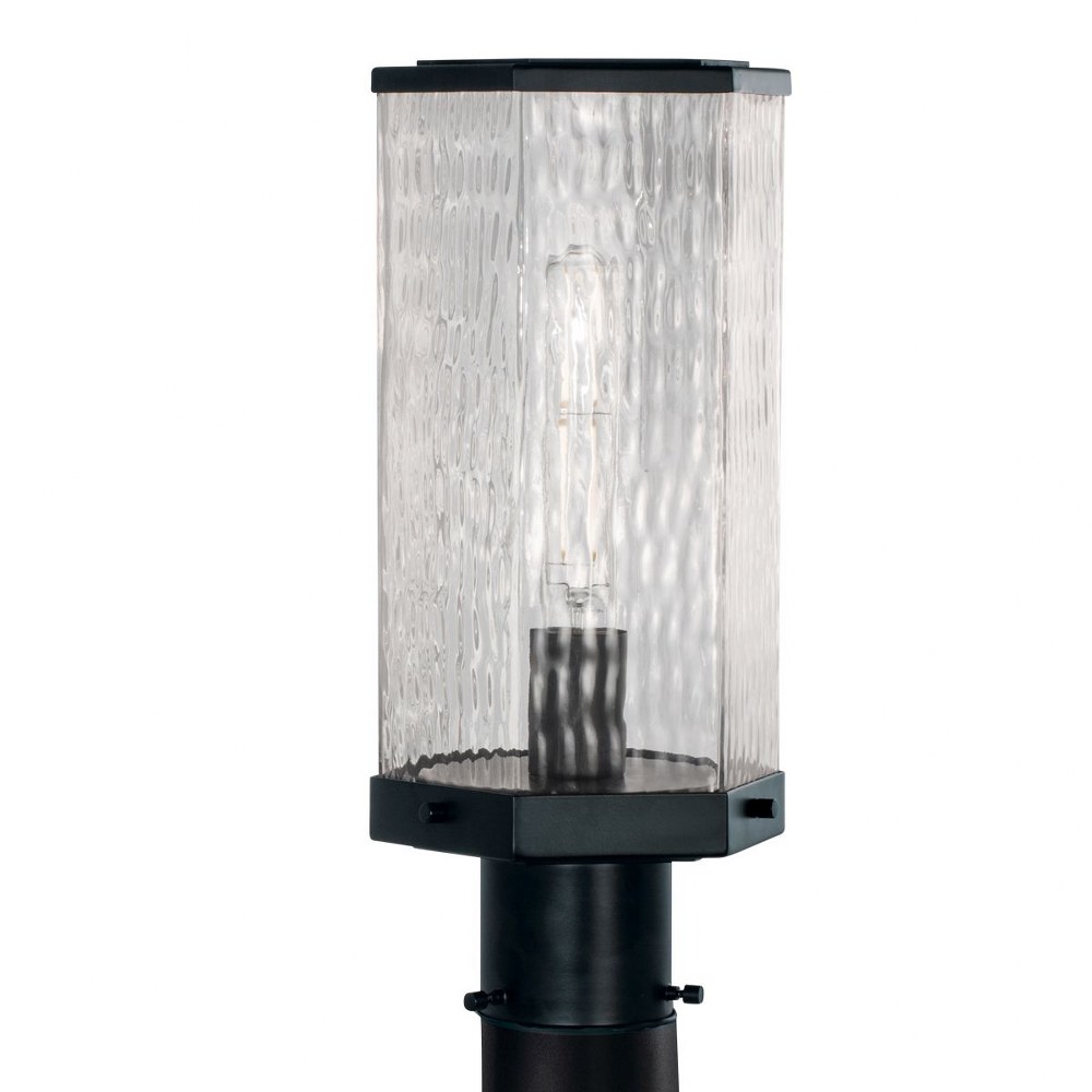 Norwell Lighting-1177-MB-WAV-Polygon - 1 Light Outdoor Post Lantern In Contemporary Style-12.63 Inches Tall and 7 Inches Wide   Matte Black Finish with Wavy Glass