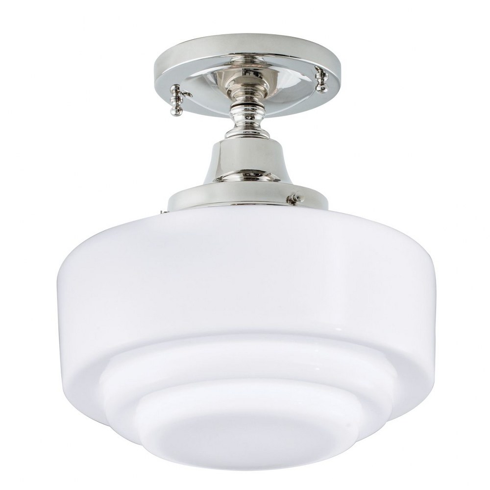 Norwell Lighting-5361F-PN-ST-Schoolhouse - 1 Light Flush Mount In Contemporary and Classic Style-9.5 Inches Tall and 9.5 Inches Wide Polish Nickel Stepped Oil Rubbed Bronze Finish with Shiny Opal Glas