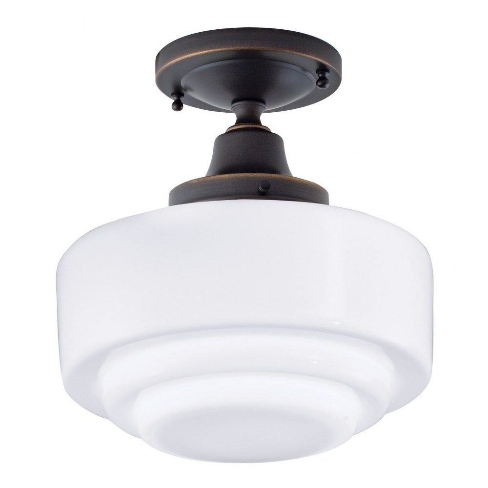 Norwell Lighting-5361F-OB-ST-Schoolhouse - 1 Light Flush Mount In Contemporary and Classic Style-9.5 Inches Tall and 9.5 Inches Wide Oil Rubbed Bronze Stepped Oil Rubbed Bronze Finish with Shiny Opal 