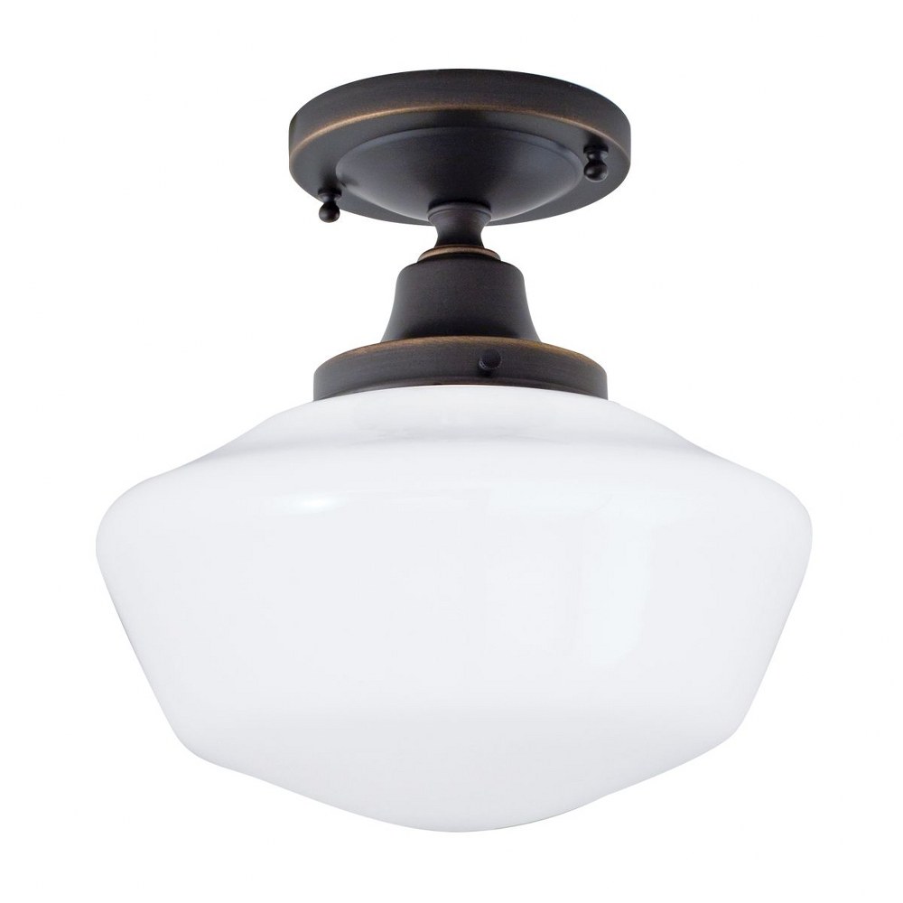 Norwell Lighting-5361F-OB-SO-Schoolhouse - 1 Light Flush Mount In Contemporary and Classic Style-10.25 Inches Tall and 10 Inches Wide Oil Rubbed Bronze Shiny Opal Oil Rubbed Bronze Finish with Shiny O