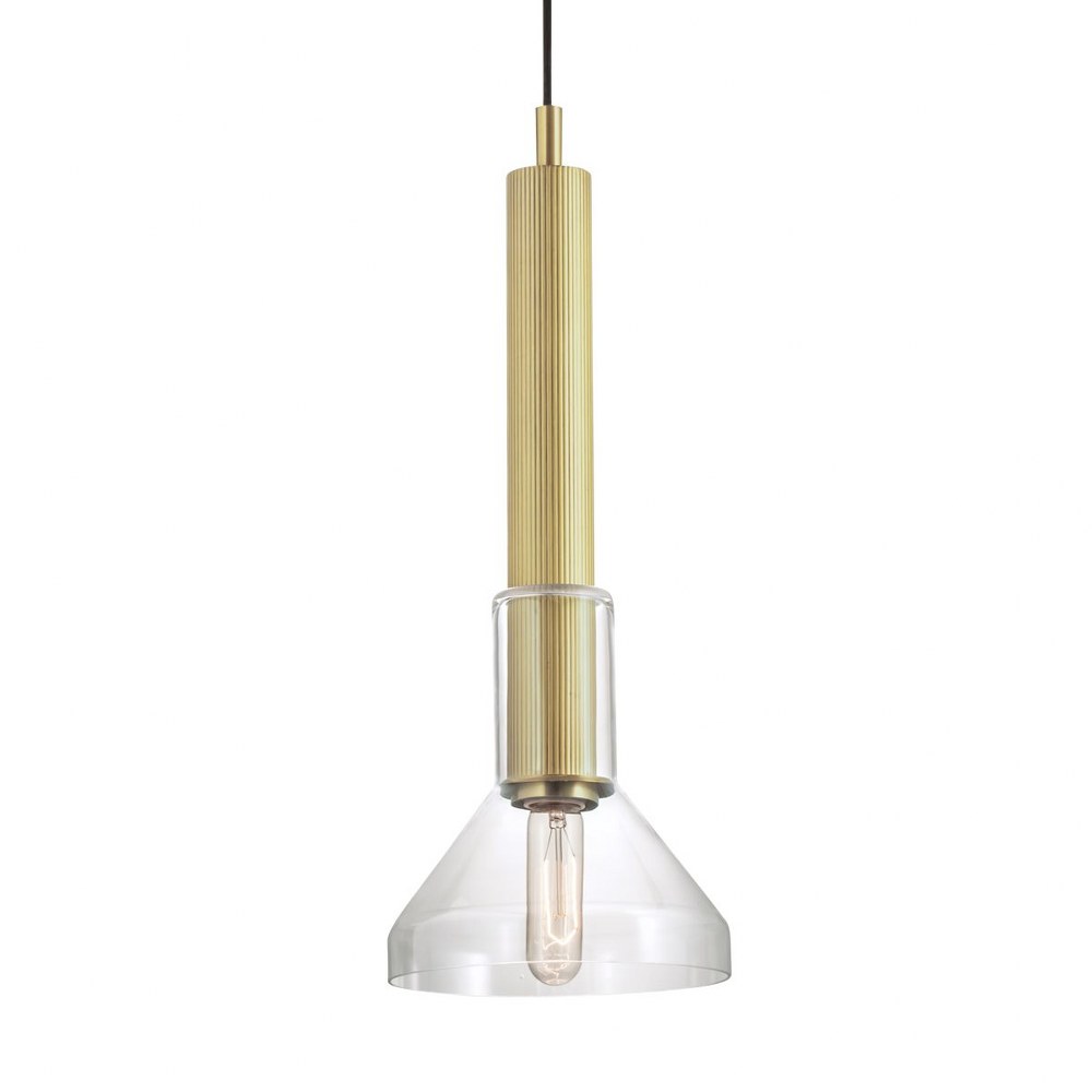 Norwell Lighting-5386-SB-CL-Funnel - 1 Light Pendant In Modern and Contemporary Style-22.63 Inches Tall and 7.63 Inches Wide Satin Brass  Polished Nickel Finish with Clear Glass